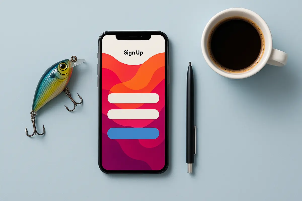 Phone on a desk with an empty sign-up screen